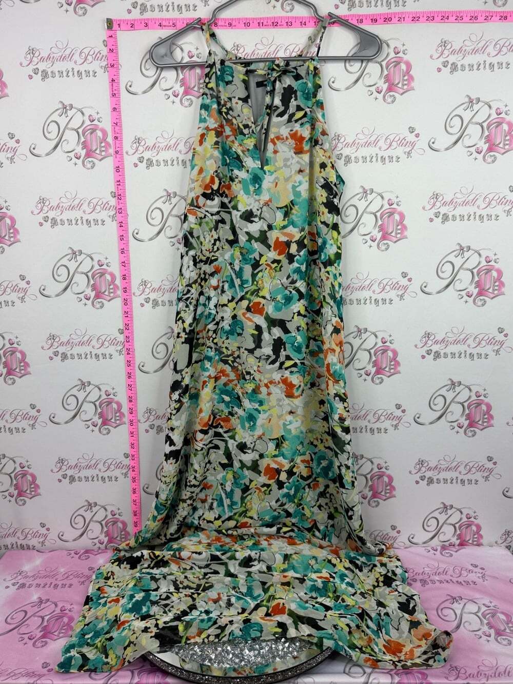 Mexx dress long Floral Halter Maxi Dress in Teal, Orange & Black